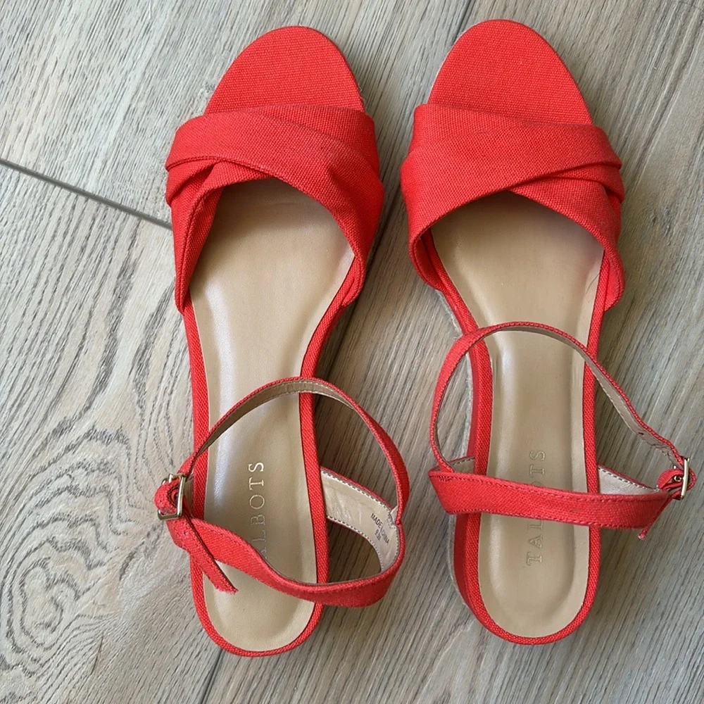 NWOT Talbots Pamela Espadrille Wedges Bright Papaya Size 9.5 Coastal